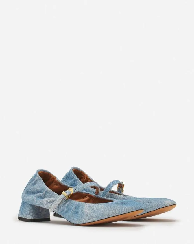 Women Ballerinas Lanvin Heeled Mary Janes In Leather With A Faded Denim Effect Denim Blue Women Ballerinas Lanvin Heeled Mary Janes In Leather With A Faded Denim Effect Denim Blue