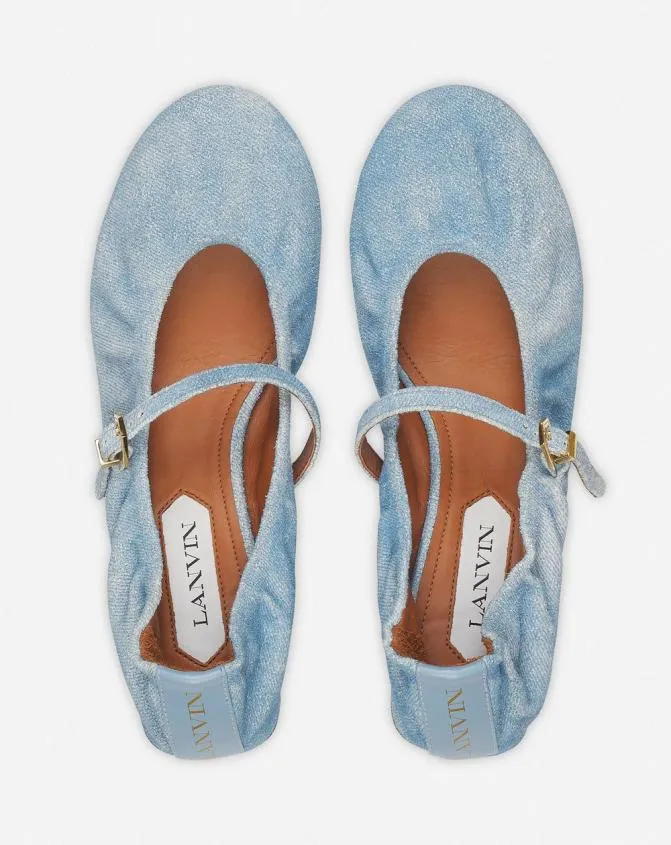 Women Ballerinas Lanvin Heeled Mary Janes In Leather With A Faded Denim Effect Denim Blue Women Ballerinas Lanvin Heeled Mary Janes In Leather With A Faded Denim Effect Denim Blue