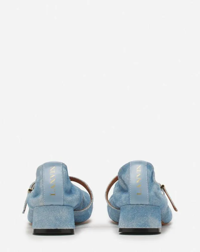 Women Ballerinas Lanvin Heeled Mary Janes In Leather With A Faded Denim Effect Denim Blue Women Ballerinas Lanvin Heeled Mary Janes In Leather With A Faded Denim Effect Denim Blue