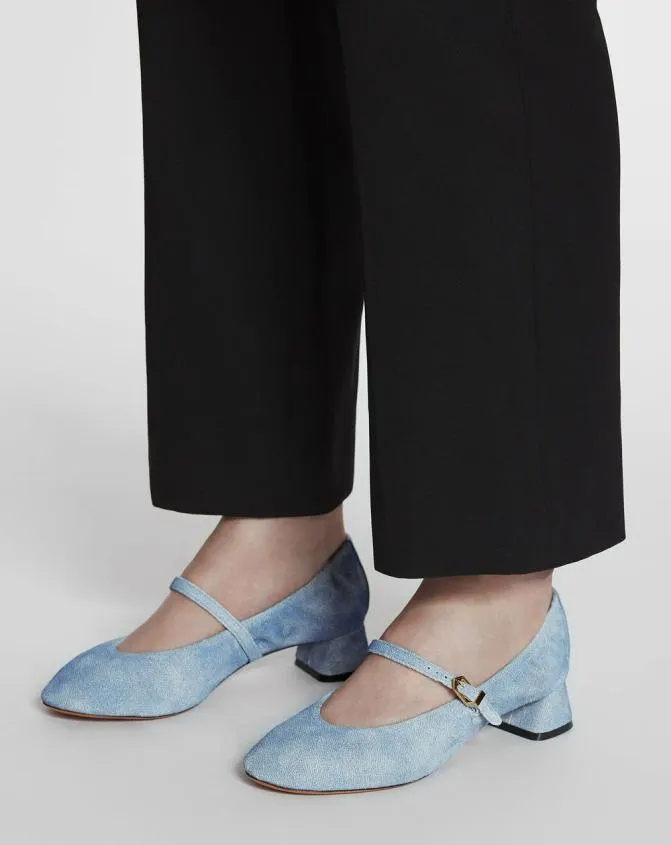 Women Ballerinas Lanvin Heeled Mary Janes In Leather With A Faded Denim Effect Denim Blue Women Ballerinas Lanvin Heeled Mary Janes In Leather With A Faded Denim Effect Denim Blue