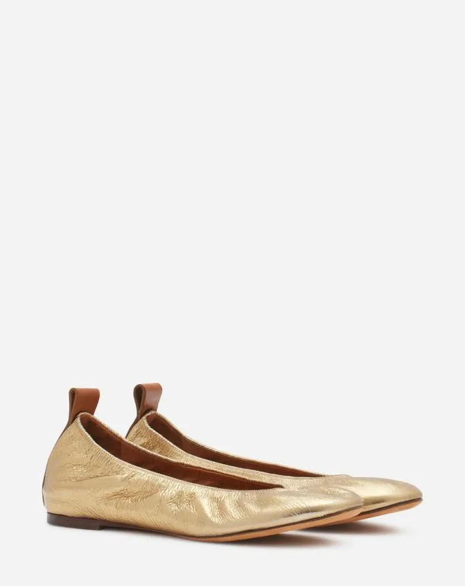 Women Ballerinas Lanvin The Ballerina Flat In Metallic Leather Gold Women Ballerinas Lanvin The Ballerina Flat In Metallic Leather Gold