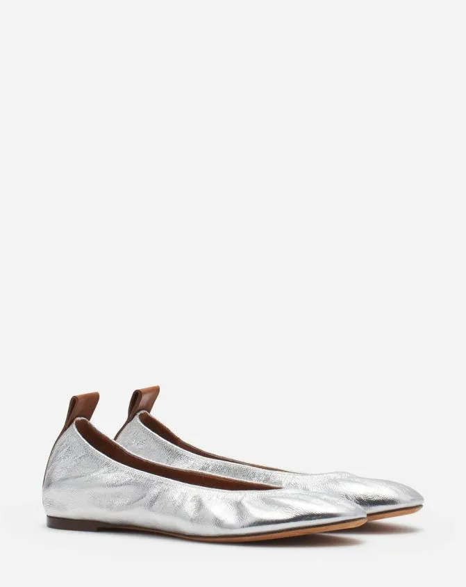 Women Ballerinas Lanvin The Ballerina Flat In Metallic Leather Silver Women Ballerinas Lanvin The Ballerina Flat In Metallic Leather Silver