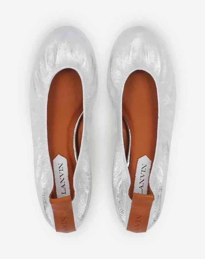 Women Ballerinas Lanvin The Ballerina Flat In Metallic Leather Silver Women Ballerinas Lanvin The Ballerina Flat In Metallic Leather Silver