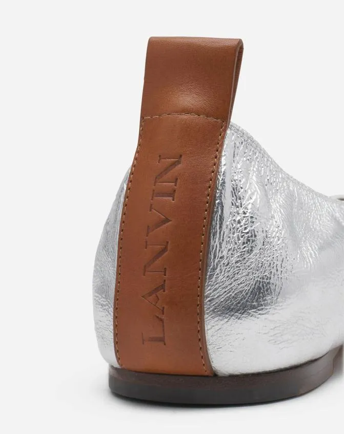 Women Ballerinas Lanvin The Ballerina Flat In Metallic Leather Silver Women Ballerinas Lanvin The Ballerina Flat In Metallic Leather Silver