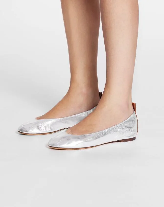 Women Ballerinas Lanvin The Ballerina Flat In Metallic Leather Silver Women Ballerinas Lanvin The Ballerina Flat In Metallic Leather Silver