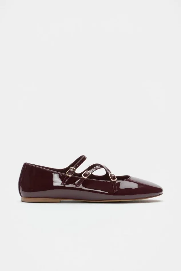 Women Ballets Seed Heritage Cameron Triple Strap Ballet Flat Dark Plum Patent