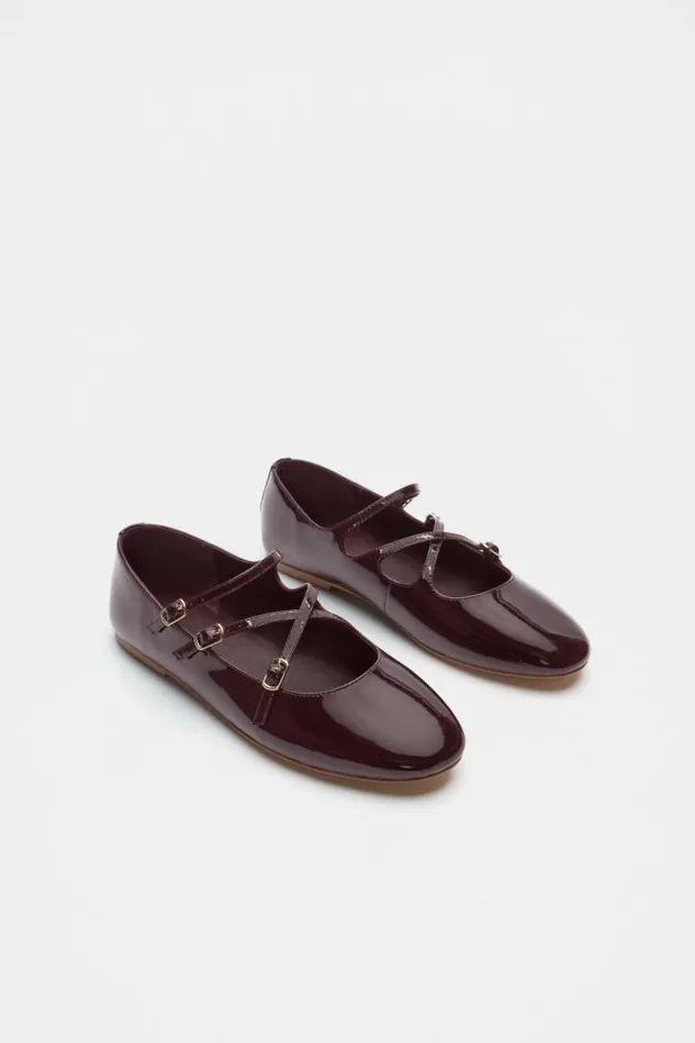 Women Ballets Seed Heritage Cameron Triple Strap Ballet Flat Dark Plum Patent