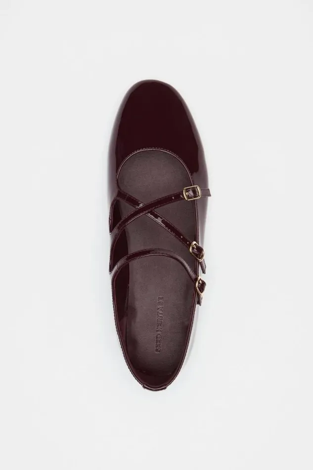 Women Ballets Seed Heritage Cameron Triple Strap Ballet Flat Dark Plum Patent