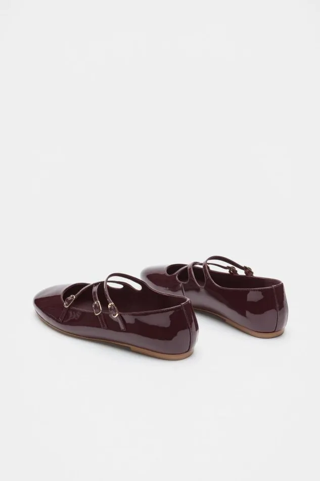 Women Ballets Seed Heritage Cameron Triple Strap Ballet Flat Dark Plum Patent