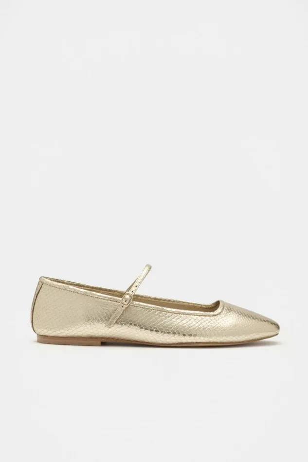Women Ballets Seed Heritage Kai Snake Embossed Ballet Flat Soft Gold