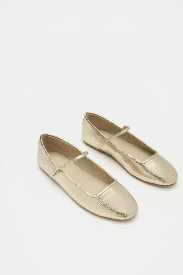 Women Ballets Seed Heritage Kai Snake Embossed Ballet Flat Soft Gold