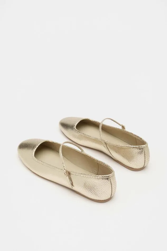 Women Ballets Seed Heritage Kai Snake Embossed Ballet Flat Soft Gold