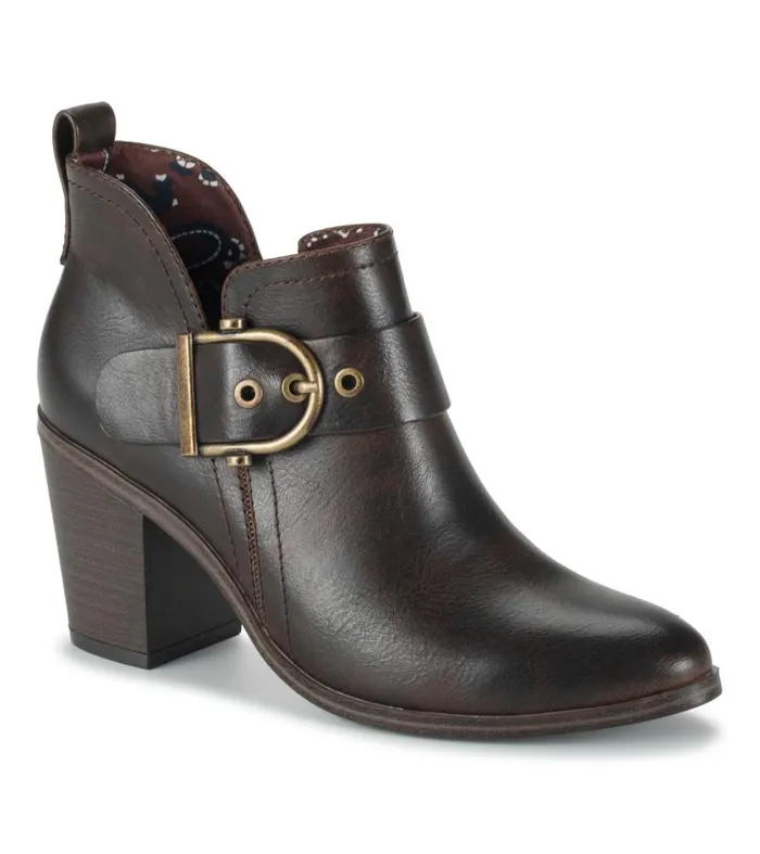 Women Baretraps Booties Karina Block Heel Ankle Bootie Dark Brown