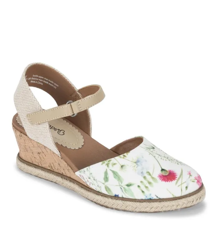 Women Baretraps Wedge Sandals Ocean Closed Toe Wedge Sandal White Multi Flower Canvas