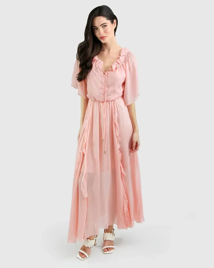Women Belle and Bloom Amour Amour Ruffled Midi Dress 8211 Desert Rose FINAL SALE Dresses
