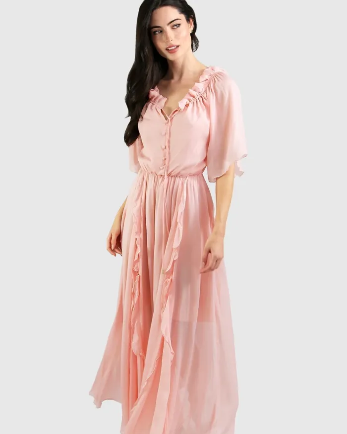Women Belle and Bloom Amour Amour Ruffled Midi Dress 8211 Desert Rose FINAL SALE Dresses