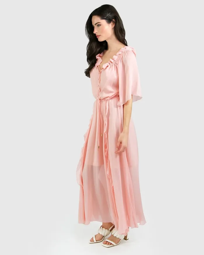Women Belle and Bloom Amour Amour Ruffled Midi Dress 8211 Desert Rose FINAL SALE Dresses