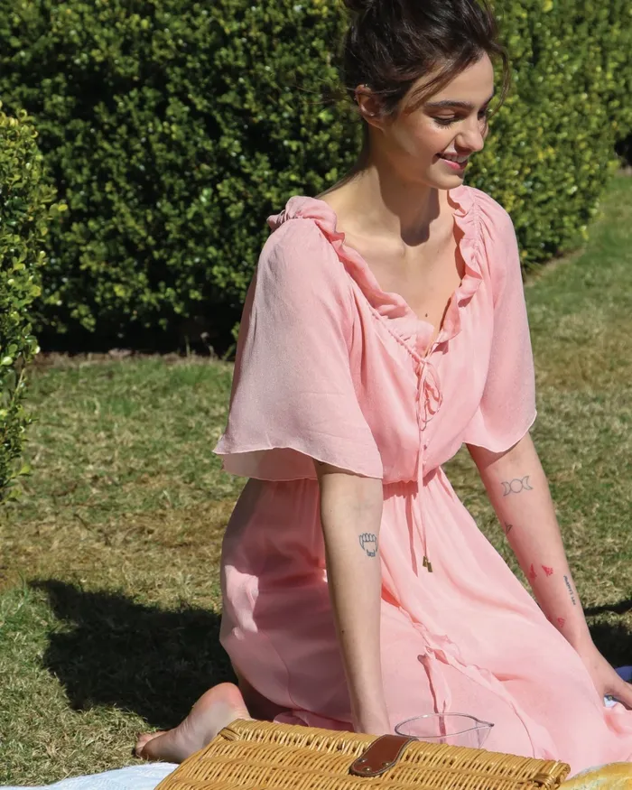 Women Belle and Bloom Amour Amour Ruffled Midi Dress 8211 Desert Rose FINAL SALE Dresses