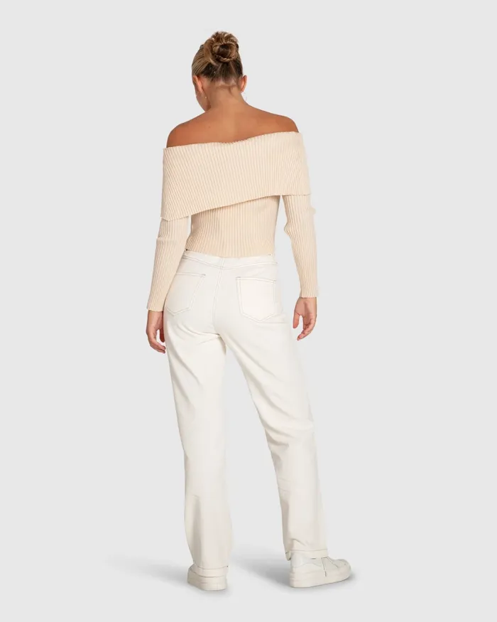 Women Belle and Bloom More Than Words Collared Knit Top 8211 Cream Knitwear