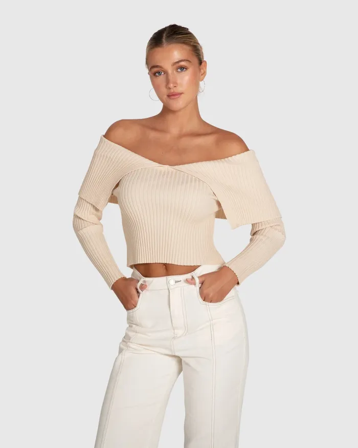 Women Belle and Bloom More Than Words Collared Knit Top 8211 Cream Knitwear