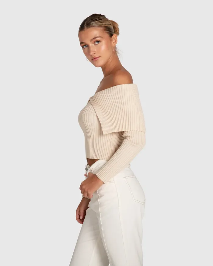 Women Belle and Bloom More Than Words Collared Knit Top 8211 Cream Knitwear