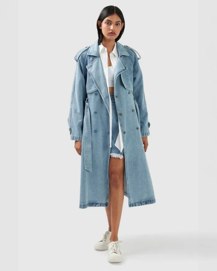 Women Belle and Bloom Wild Skies Denim Trench 8211 Stonewash Coats and Jackets