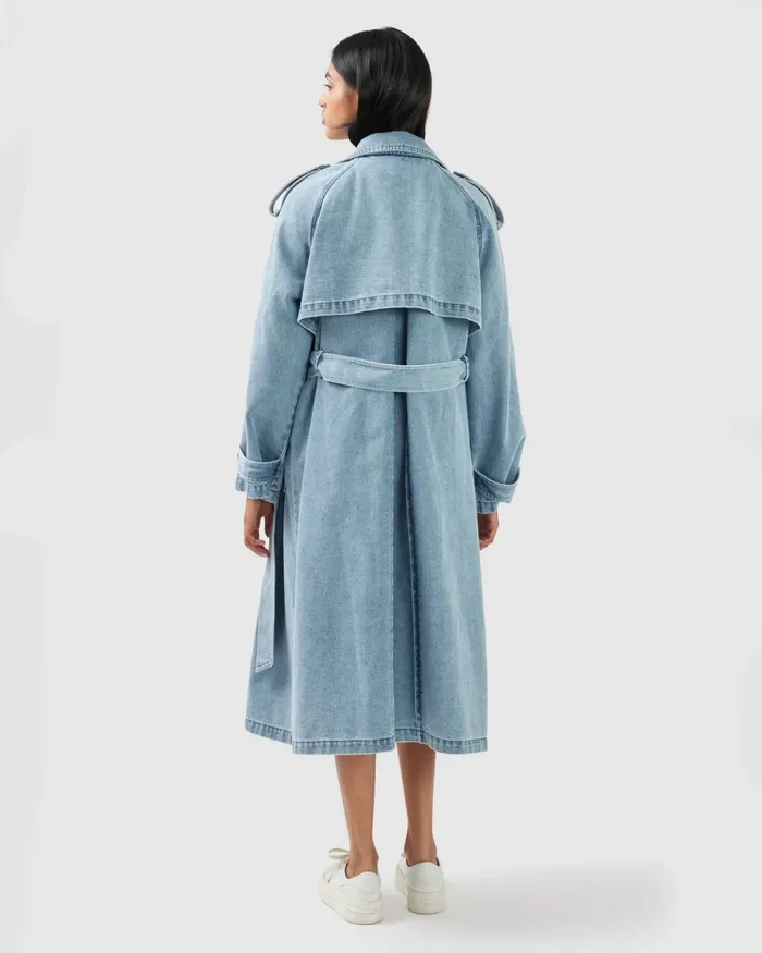 Women Belle and Bloom Wild Skies Denim Trench 8211 Stonewash Coats and Jackets