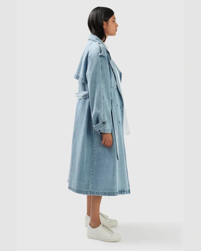 Women Belle and Bloom Wild Skies Denim Trench 8211 Stonewash Coats and Jackets