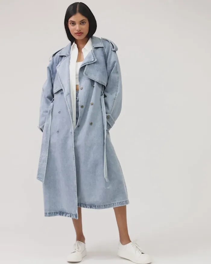 Women Belle and Bloom Wild Skies Denim Trench 8211 Stonewash Coats and Jackets