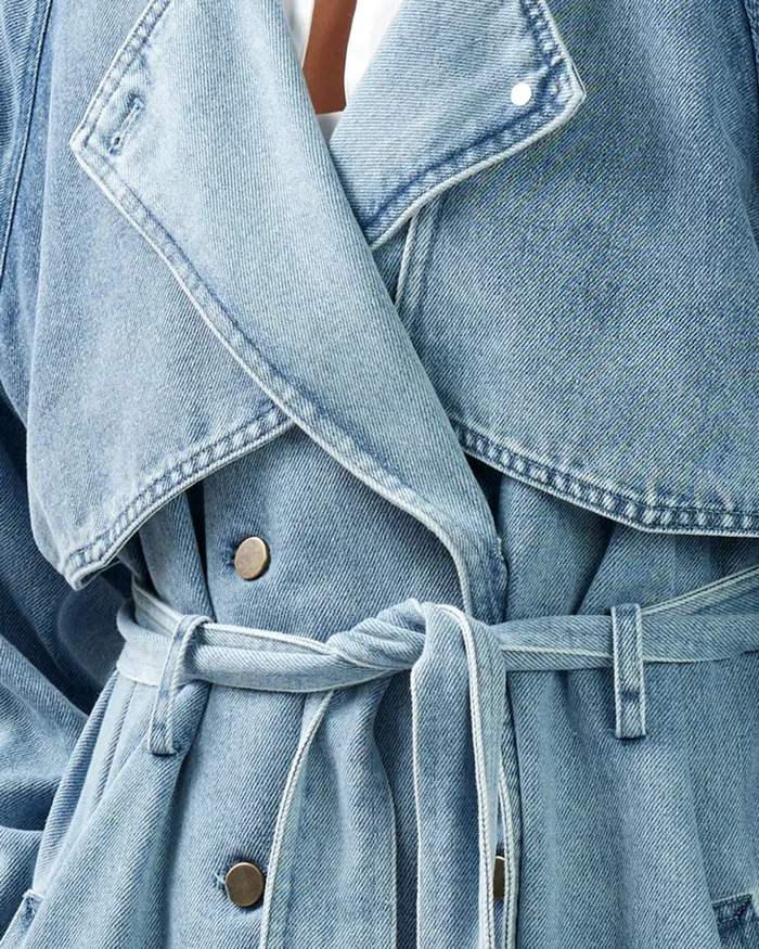 Women Belle and Bloom Wild Skies Denim Trench 8211 Stonewash Coats and Jackets