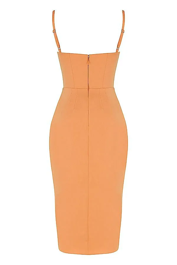Women Bianca Tangerine Satin Pleated Corset Midi Dress House Of CB Dresses Women Bianca Tangerine Satin Pleated Corset Midi Dress House Of CB Dresses