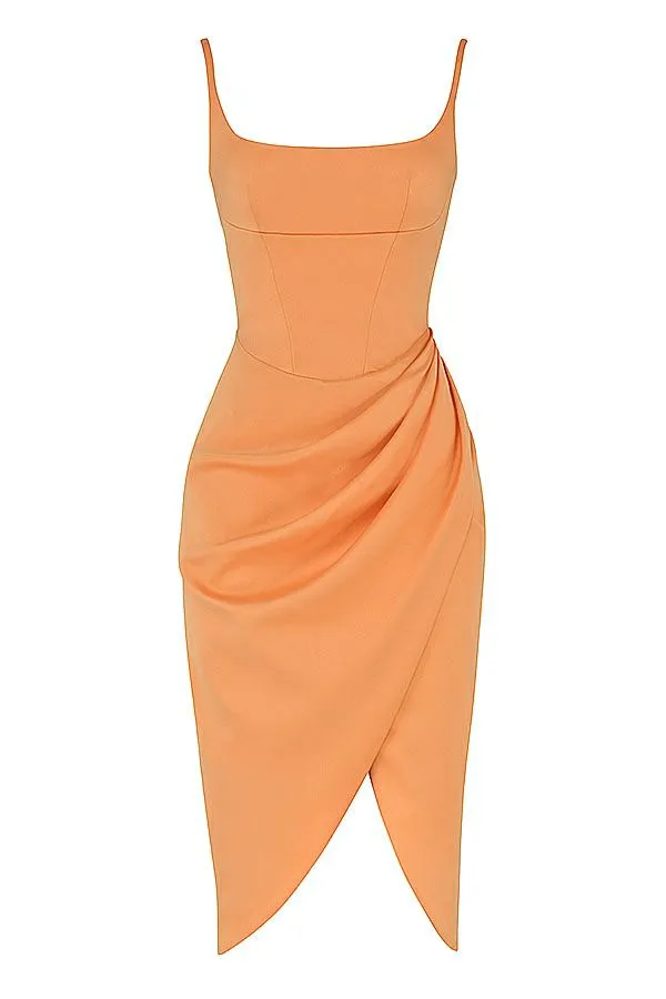 Women Bianca Tangerine Satin Pleated Corset Midi Dress House Of CB Dresses Women Bianca Tangerine Satin Pleated Corset Midi Dress House Of CB Dresses