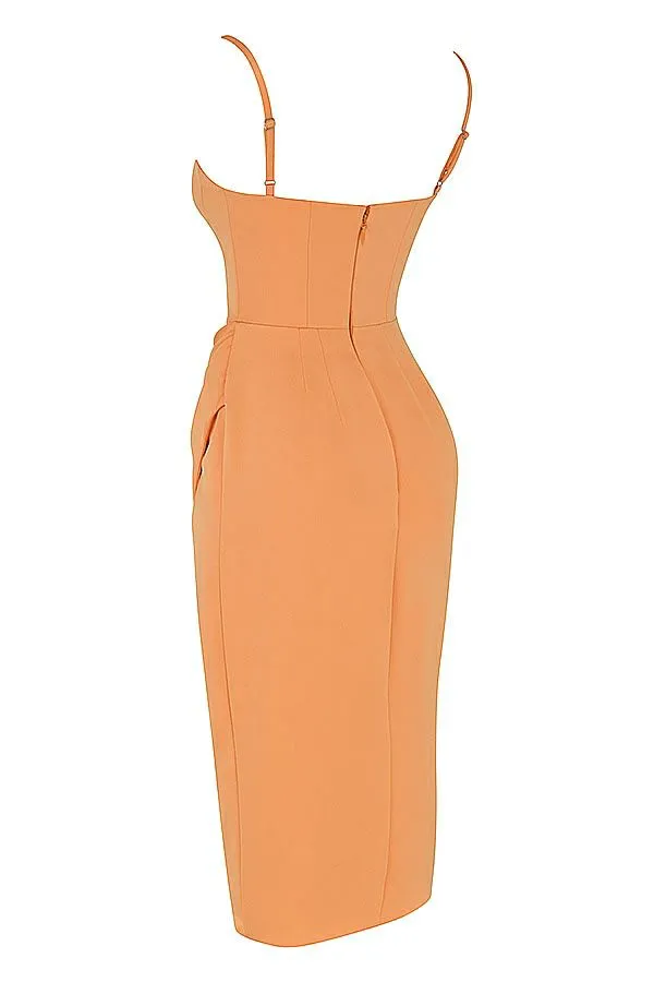 Women Bianca Tangerine Satin Pleated Corset Midi Dress House Of CB Dresses Women Bianca Tangerine Satin Pleated Corset Midi Dress House Of CB Dresses