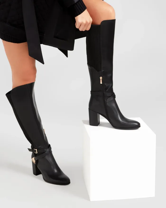 Women Breton Knee High Boot 8211 Black Shoes Belle and Bloom