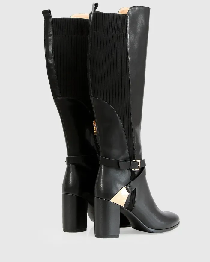 Women Breton Knee High Boot 8211 Black Shoes Belle and Bloom