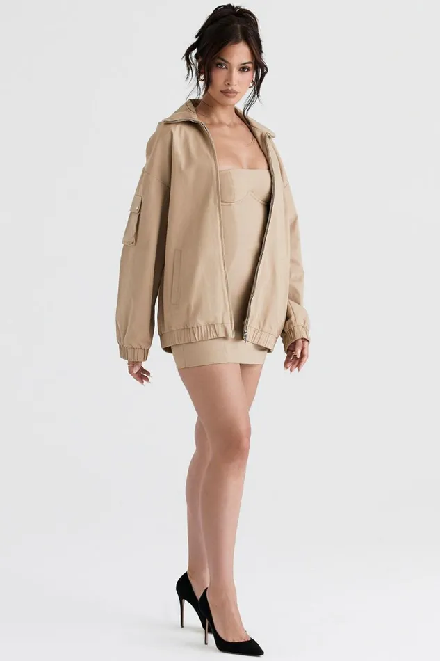 Women Cami Taupe Oversized Track Jacket House Of CB Outerwear Women Cami Taupe Oversized Track Jacket House Of CB Outerwear