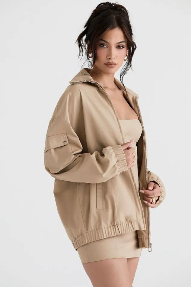 Women Cami Taupe Oversized Track Jacket House Of CB Outerwear Women Cami Taupe Oversized Track Jacket House Of CB Outerwear