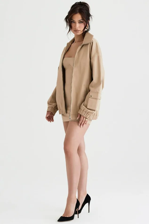 Women Cami Taupe Oversized Track Jacket House Of CB Outerwear Women Cami Taupe Oversized Track Jacket House Of CB Outerwear