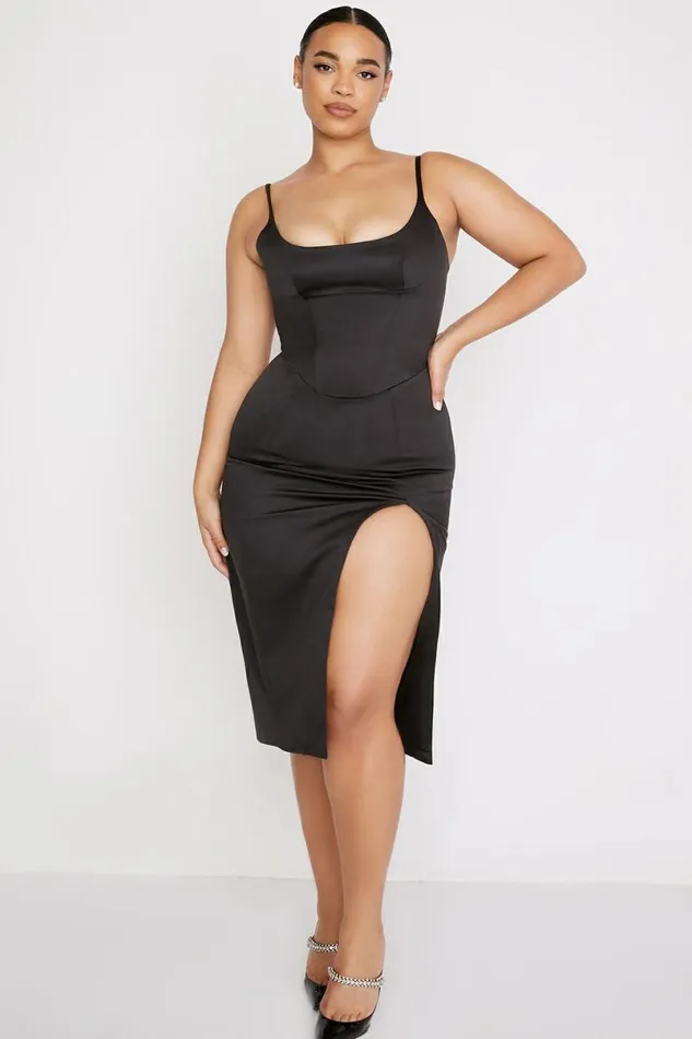 Women Casimira Black Satin Corset Midi Dress House Of CB Dresses Women Casimira Black Satin Corset Midi Dress House Of CB Dresses