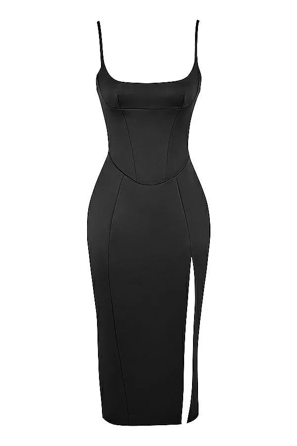 Women Casimira Black Satin Corset Midi Dress House Of CB Dresses Women Casimira Black Satin Corset Midi Dress House Of CB Dresses