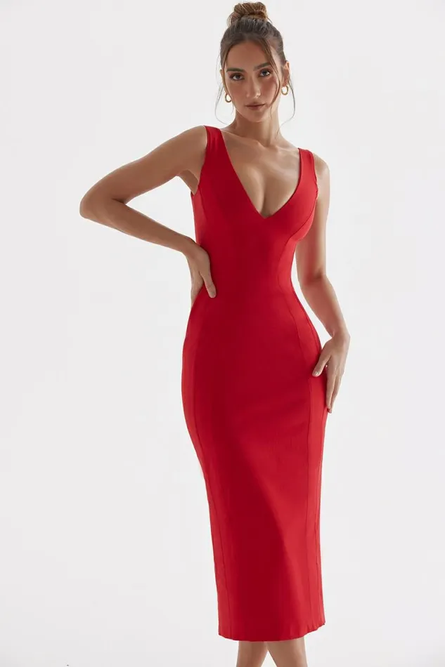 Women Cece Red Rose Plunge Maxi Dress House Of CB Dresses