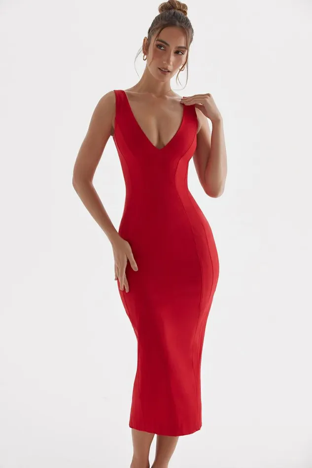 Women Cece Red Rose Plunge Maxi Dress House Of CB Dresses Women Cece Red Rose Plunge Maxi Dress House Of CB Dresses