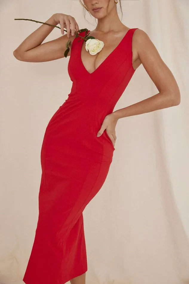 Women Cece Red Rose Plunge Maxi Dress House Of CB Dresses Women Cece Red Rose Plunge Maxi Dress House Of CB Dresses