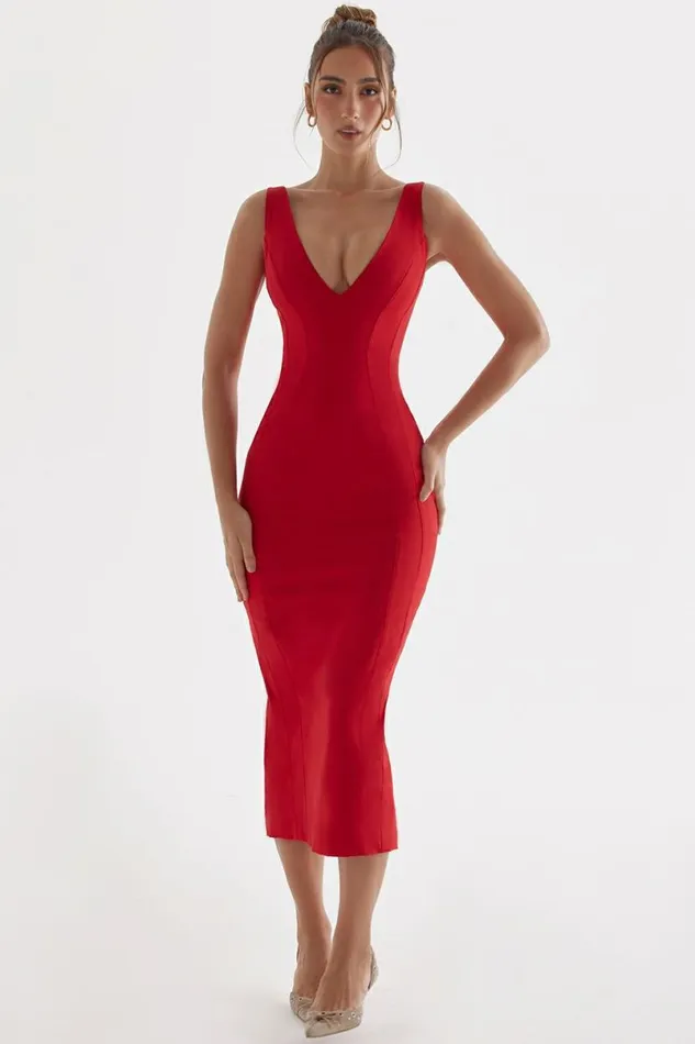 Women Cece Red Rose Plunge Maxi Dress House Of CB Dresses Women Cece Red Rose Plunge Maxi Dress House Of CB Dresses
