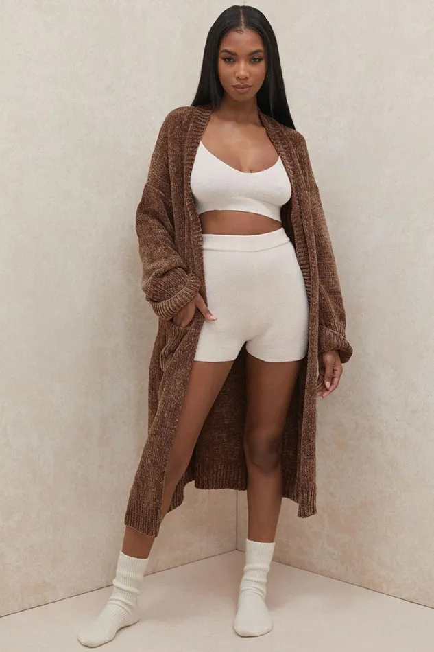 Women Celine Chocolate Chenille Slouchy Cardigan House Of CB Outerwear