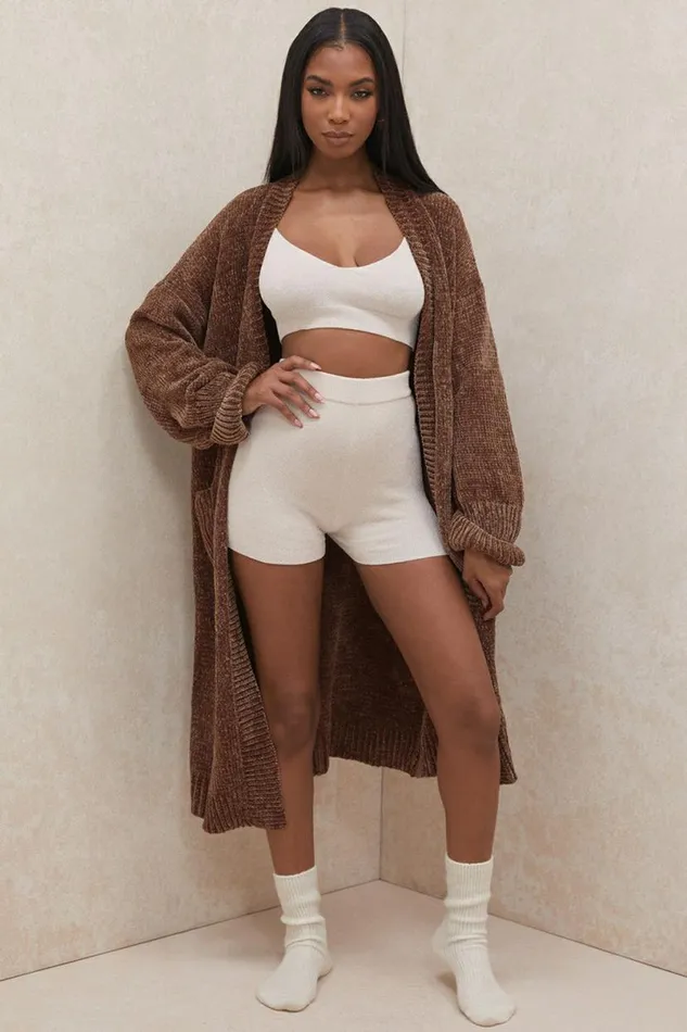 Women Celine Chocolate Chenille Slouchy Cardigan House Of CB Outerwear Women Celine Chocolate Chenille Slouchy Cardigan House Of CB Outerwear