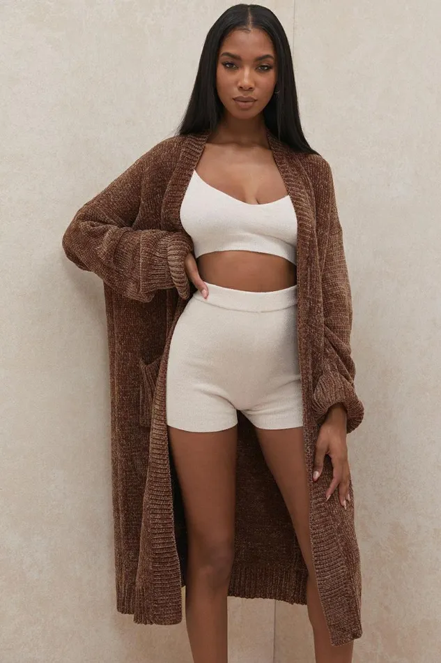Women Celine Chocolate Chenille Slouchy Cardigan House Of CB Outerwear Women Celine Chocolate Chenille Slouchy Cardigan House Of CB Outerwear