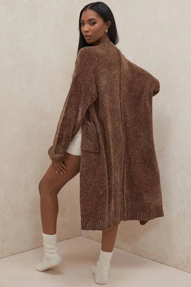 Women Celine Chocolate Chenille Slouchy Cardigan House Of CB Outerwear Women Celine Chocolate Chenille Slouchy Cardigan House Of CB Outerwear