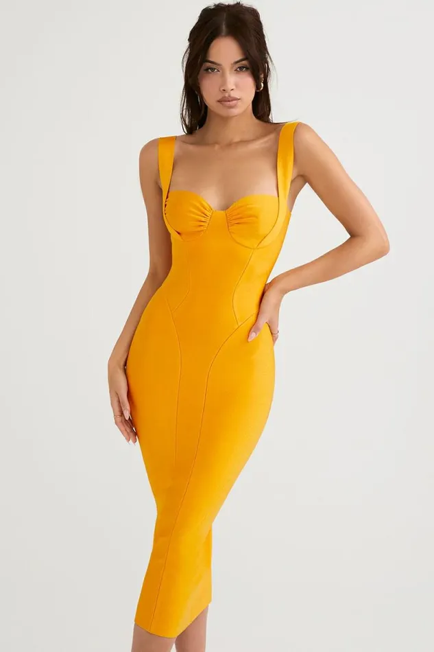 Women Charlene Tangerine Bandage Midi Dress House Of CB Dresses