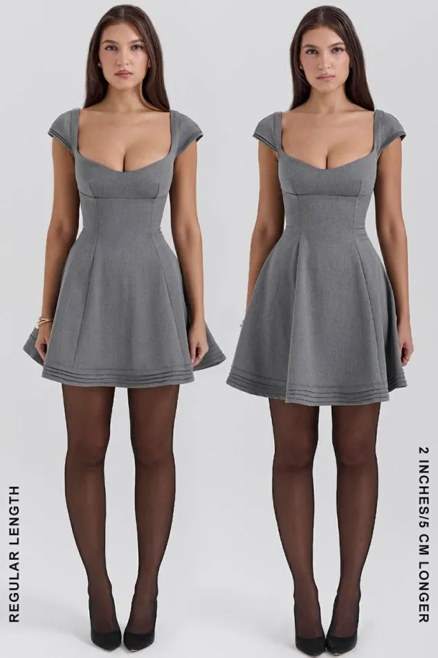 Women Cheri French Grey Fitted Mini Dress With Voluminous Skirt House Of CB Dresses Women Cheri French Grey Fitted Mini Dress With Voluminous Skirt House Of CB Dresses